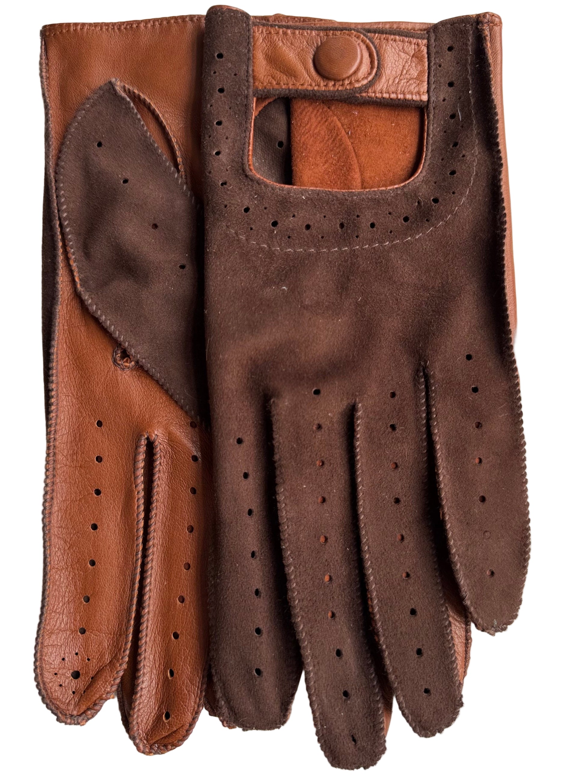 Men's leather driving gloves Fiorgini in brown sude and tan NAPPA