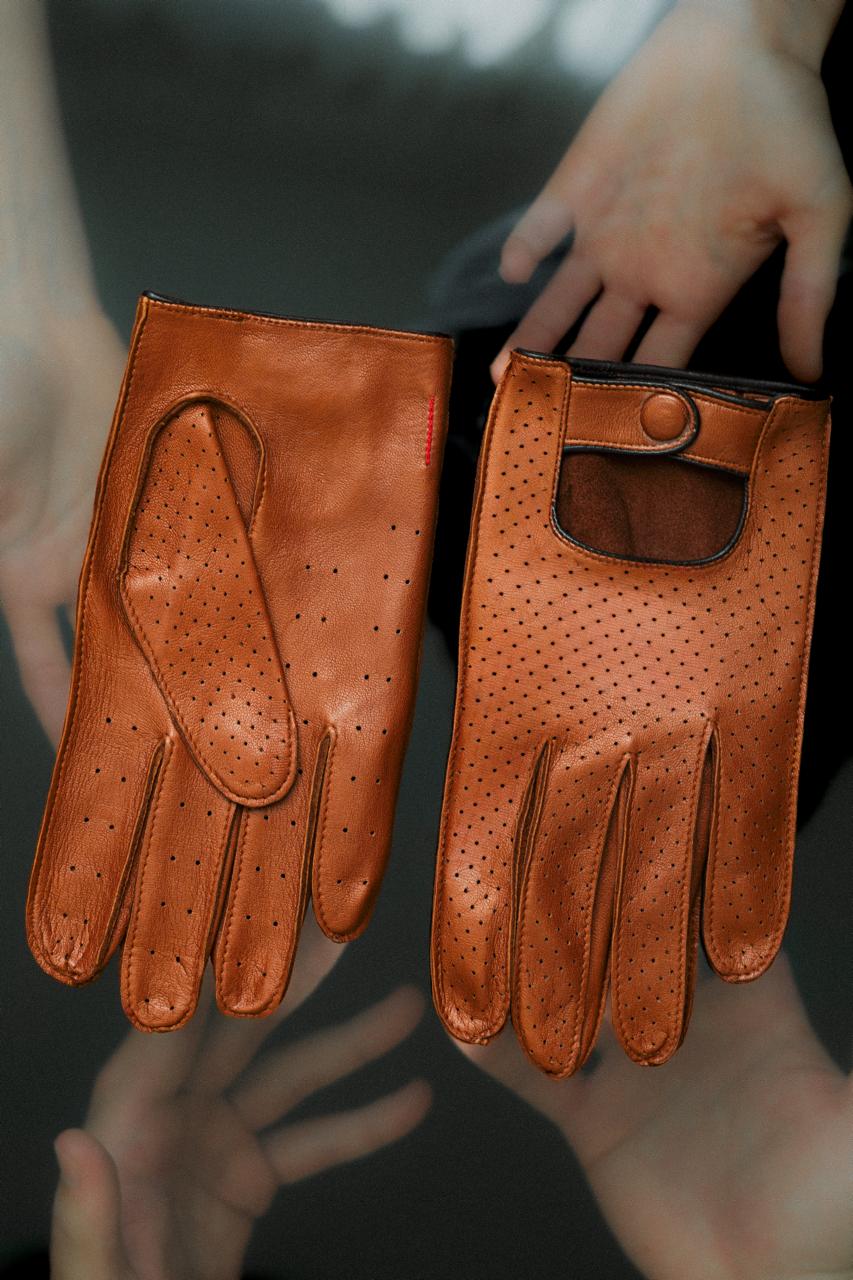 Men's driving gloves Brown | Cognac Leather AMBRA ROAD