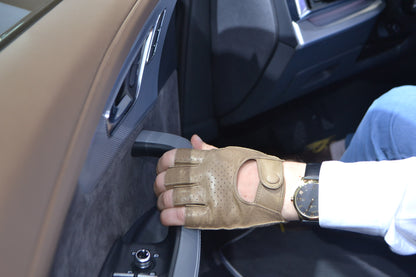 Men's Leather Driving Gloves Fingerless beige and other colors