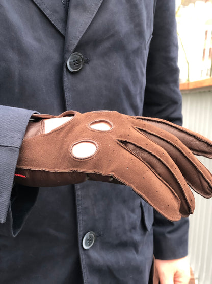 Men's Driving Gloves Suede Brown Leather Gloves