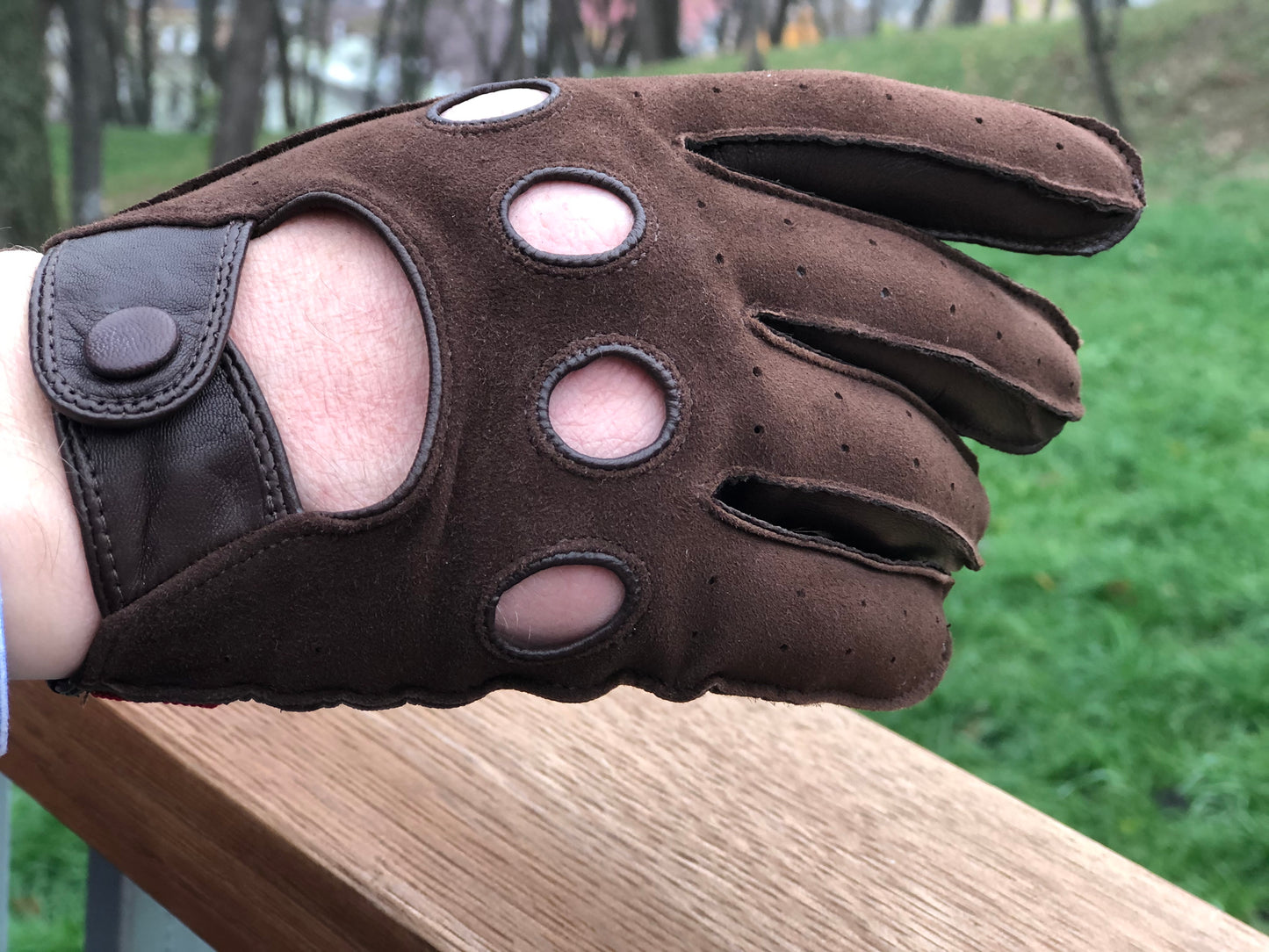 Men's Driving Gloves Suede Brown Leather Gloves