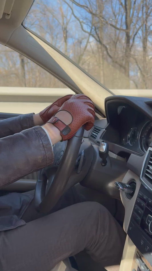 Men's driving gloves Brown | Cognac Leather AMBRA ROAD