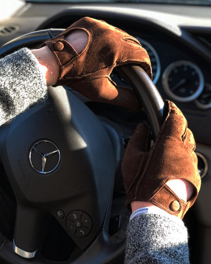 Men's Driving Gloves Suede Brown Leather Gloves