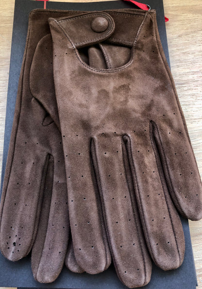 Men's Driving Gloves Suede Brown Leather Gloves